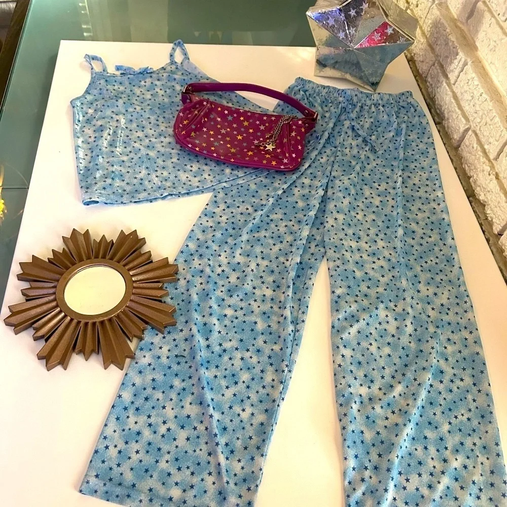 Girls Size 8 Star Bundle Sparkle Glitter Purse Mirror Trinket Box PJS Pink Blue